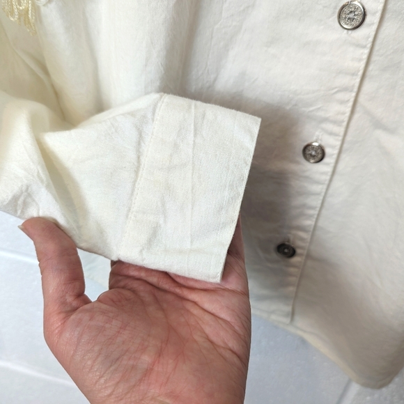 VINTAGE Lilia Smitty Western Cotton Button Up Ivory EUC Fringe Silver Cowgirl - Picture 5 of 14